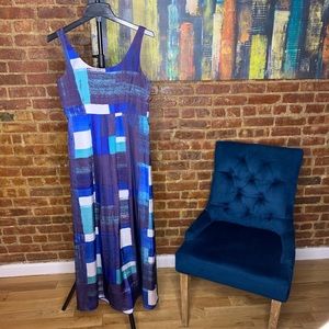 👗Ann Taylor Maxi Dress, Blue Artsy Fabric Pattern
